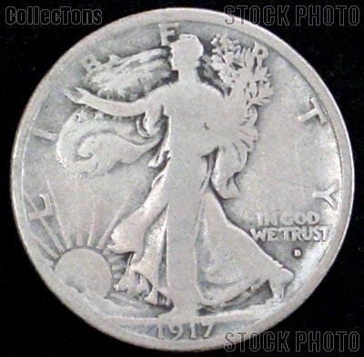 1917-D Walking Liberty Silver Half Dollar Obverse Mintmark Circulated Coin G 4 or Better