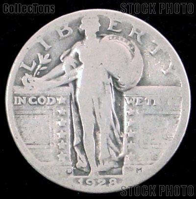 1928-D Standing Liberty Silver Quarter Circulated Coin G 4 or Better