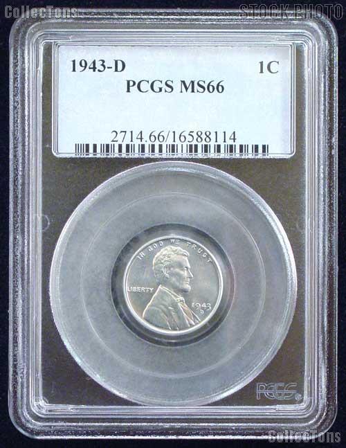 1943-D Lincoln Steel Wheat Cent in PCGS MS 66