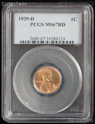 1939-D Lincoln Wheat Cent in PCGS MS 67 RD