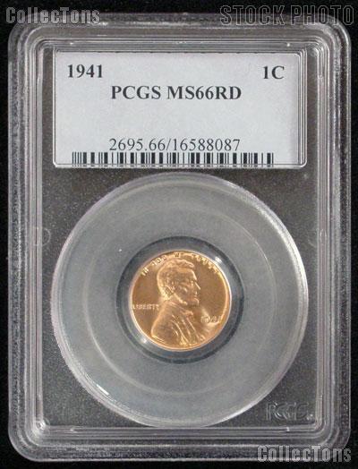 1941 Lincoln Wheat Cent in PCGS MS 66 RD