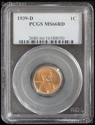 1939-D Lincoln Wheat Cent in PCGS MS 66 RD