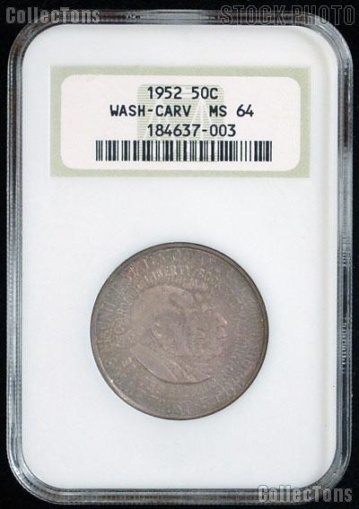 1952 Washington-Carver Silver Commemorative Half Dollar in NGC MS 64