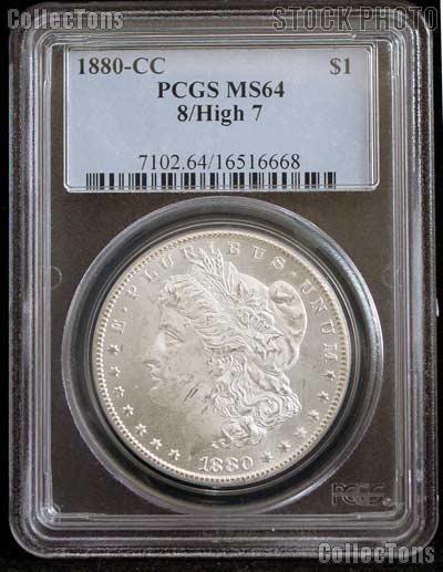 1880-CC 8/High 7 Morgan Silver Dollar in PCGS MS 64