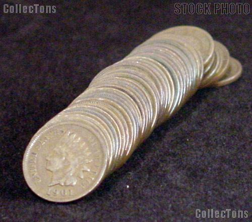 1900's Indian Cent Rolls - 50 Coins in G+ Condition