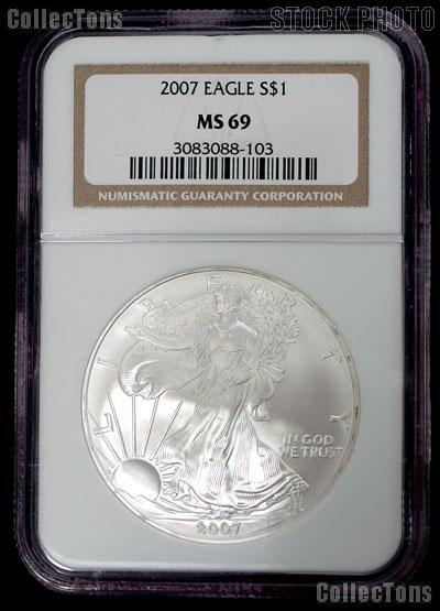 2007 American Silver Eagle Dollar in NGC MS 69