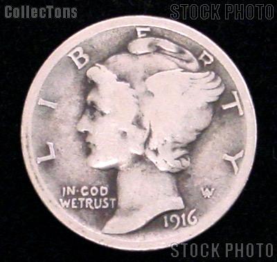 1916-S Mercury Silver Dime 1916 Mercury Dime Circ Coin G 4 or Better