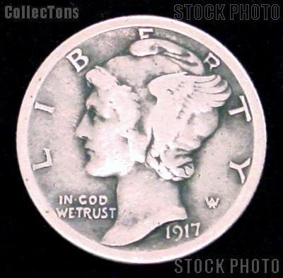 1917-S Mercury Silver Dime 1917 Mercury Dime Circ Coin G 4 or Better