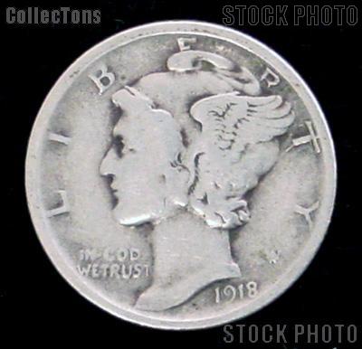 1918-D Mercury Silver Dime 1918 Mercury Dime Circ Coin G 4 or Better