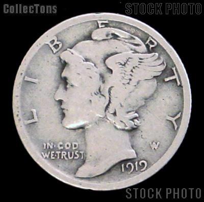 1919 Mercury Silver Dime 1919 Mercury Dime Circ Coin G 4 or Better