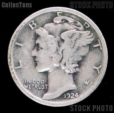 1924 Mercury Silver Dime 1924 Mercury Dime Circ Coin G 4 or Better