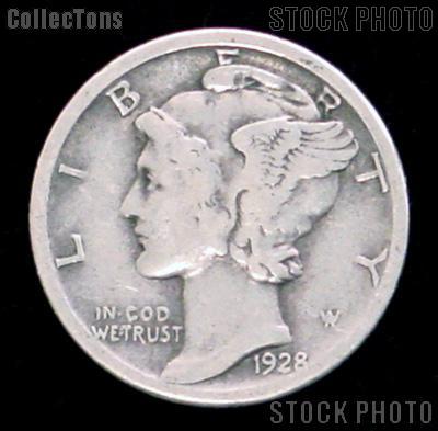 1928-D Mercury Silver Dime 1928 Mercury Dime Circ Coin G 4 or Better