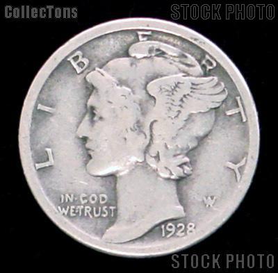 1928 Mercury Silver Dime 1928 Mercury Dime Circ Coin G 4 or Better