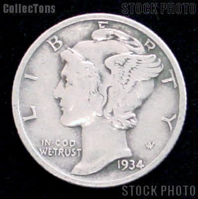 1934-D Mercury Silver Dime 1934 Mercury Dime Circ Coin G 4 or Better