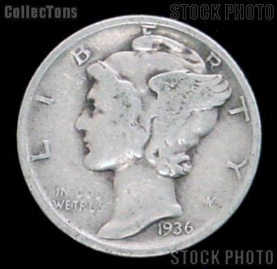 1936-D Mercury Silver Dime 1936 Mercury Dime Circ Coin G 4 or Better