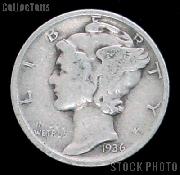1936-D Mercury Silver Dime 1936 Mercury Dime Circ Coin G 4 or Better