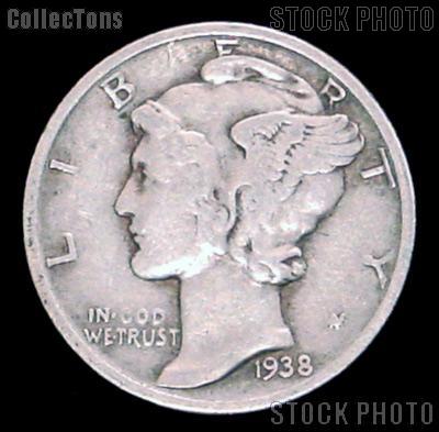 1938-D Mercury Silver Dime 1938 Mercury Dime Circ Coin G 4 or Better