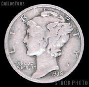 1938-D Mercury Silver Dime 1938 Mercury Dime Circ Coin G 4 or Better