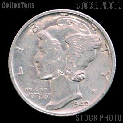 1940 Mercury Silver Dime 1940 Mercury Dime Circ Coin G 4 or Better