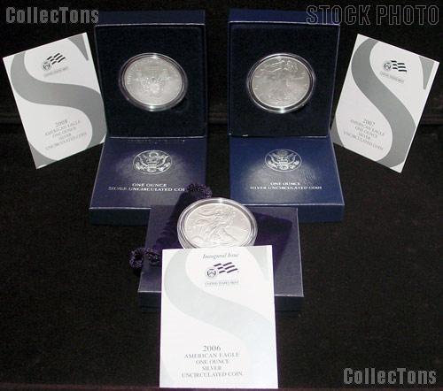 Burnished Silver Eagle Set 2006 - 2008, 2011 - 2013 All in Box w/ COA American Silver Eagle Dollars