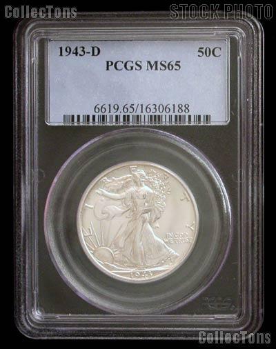1943-D Walking Liberty Silver Half Dollar in PCGS MS 65