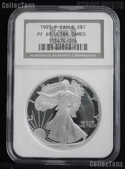 1993-P American Silver Eagle Dollar PROOF in NGC PF 69 ULTRA CAMEO
