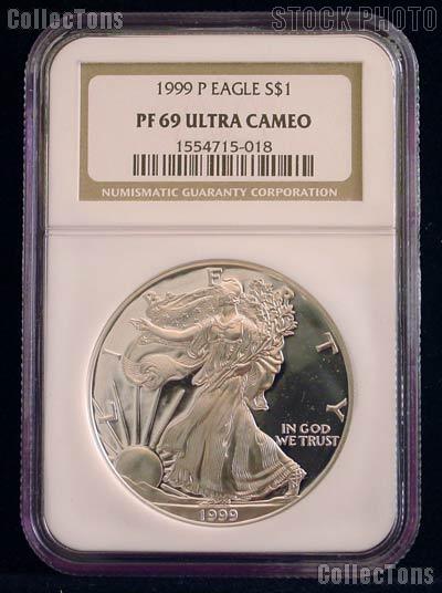 1999-P American Silver Eagle Dollar PROOF in NGC PF 69 ULTRA CAMEO