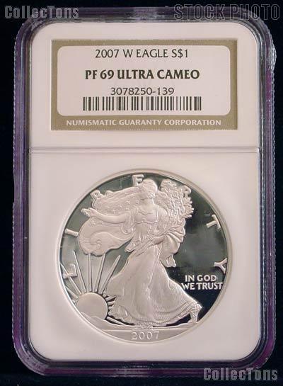 2007-W American Silver Eagle Dollar PROOF in NGC PF 69 ULTRA CAMEO