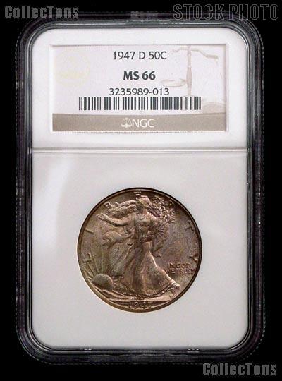 1947-D Walking Liberty Silver Half Dollar in NGC MS 66