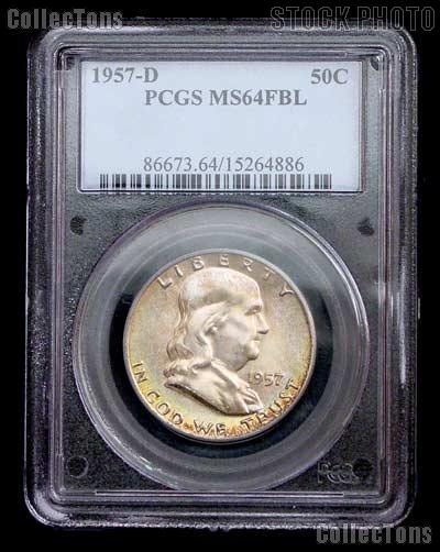 1957-D Franklin Silver Half Dollar in PCGS MS 64 FBL (Full Bell Line)