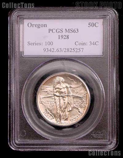 1928 Oregon Trail Memorial Silver Commemorative Half Dollar in PCGS MS 63