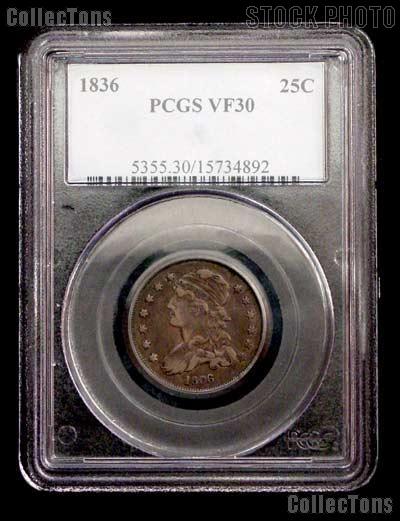 1836 Capped Bust Silver Quarter Variety 2 in PCGS VF 30