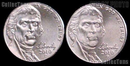 2010 P & D Jefferson Nickels Gem BU (Brilliant Uncirculated)