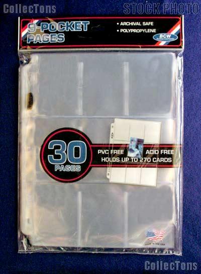 Trading Card Page 9-Pocket by BCW Pack of 30 Pro 9-Pocket Trading Card Pages