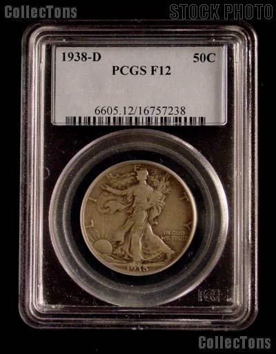 1938-D Walking Liberty Silver Half Dollar KEY DATE in PCGS F 12