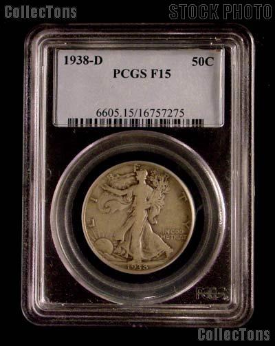 1938-D Walking Liberty Silver Half Dollar KEY DATE in PCGS F 15