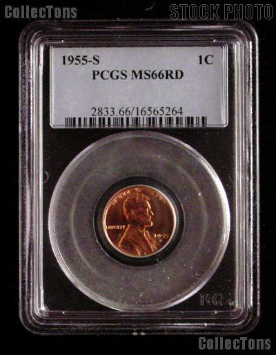 1955-S Lincoln Wheat Cent in PCGS MS 66 RD