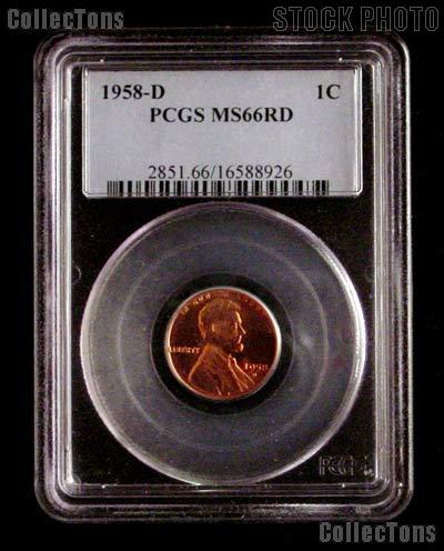 1958-D Lincoln Wheat Cent in PCGS MS 66 RD