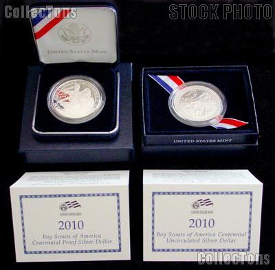 2010 Boy Scouts Commemorative Silver Dollar Set of 2 Coins Uncirculated (BU) and Proof