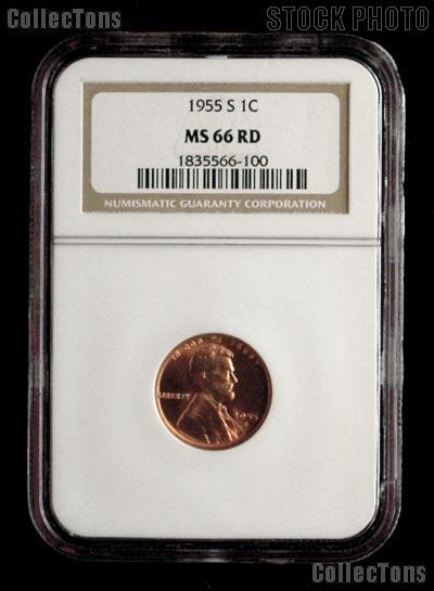 1955-S Lincoln Wheat Cent in NGC MS 66 RD