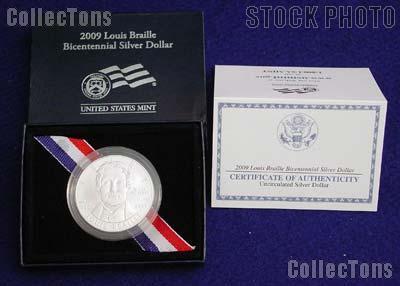 2009-P Louis Braille Bicentennial Commemorative Uncirculated (BU) Silver Dollar