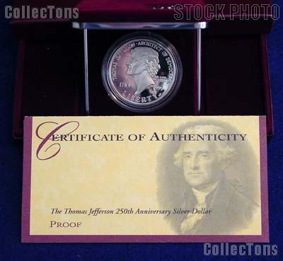 1993 Thomas Jefferson 250th Anniversary Commemorative Proof Silver Dollar