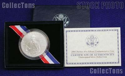 2004-P Thomas Edison Commemorative Uncirculated (BU) Silver Dollar