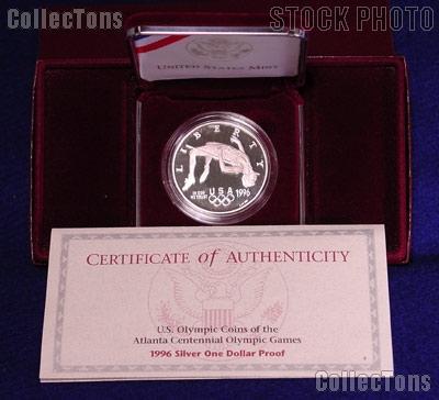 1996-P Atlanta Olympic Games Centennial High Jump Proof Silver Dollar