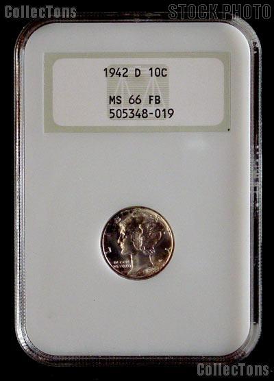 1942-D Mercury Silver Dime in NGC MS 66 FB (Full Bands)