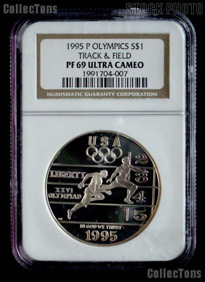 1995-P Track & Field Atlanta XXVI Olympic Games Silver Dollar Coin in NGC PF 69 Ultra Cameo
