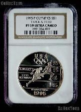 1995-P Track & Field Atlanta XXVI Olympic Games Silver Dollar Coin in NGC PF 69 Ultra Cameo