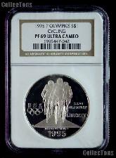 1995-P Cycling Atlanta XXVI Olympic Games Silver Dollar Coin in NGC PF 69 Ultra Cameo