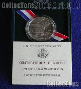 Original Box/COA 1991 Korean War Memorial Unc Silver Dollar Commem 