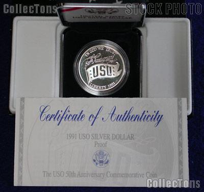 1991-S United Service Organizations (USO) Commemorative Proof Silver Dollar